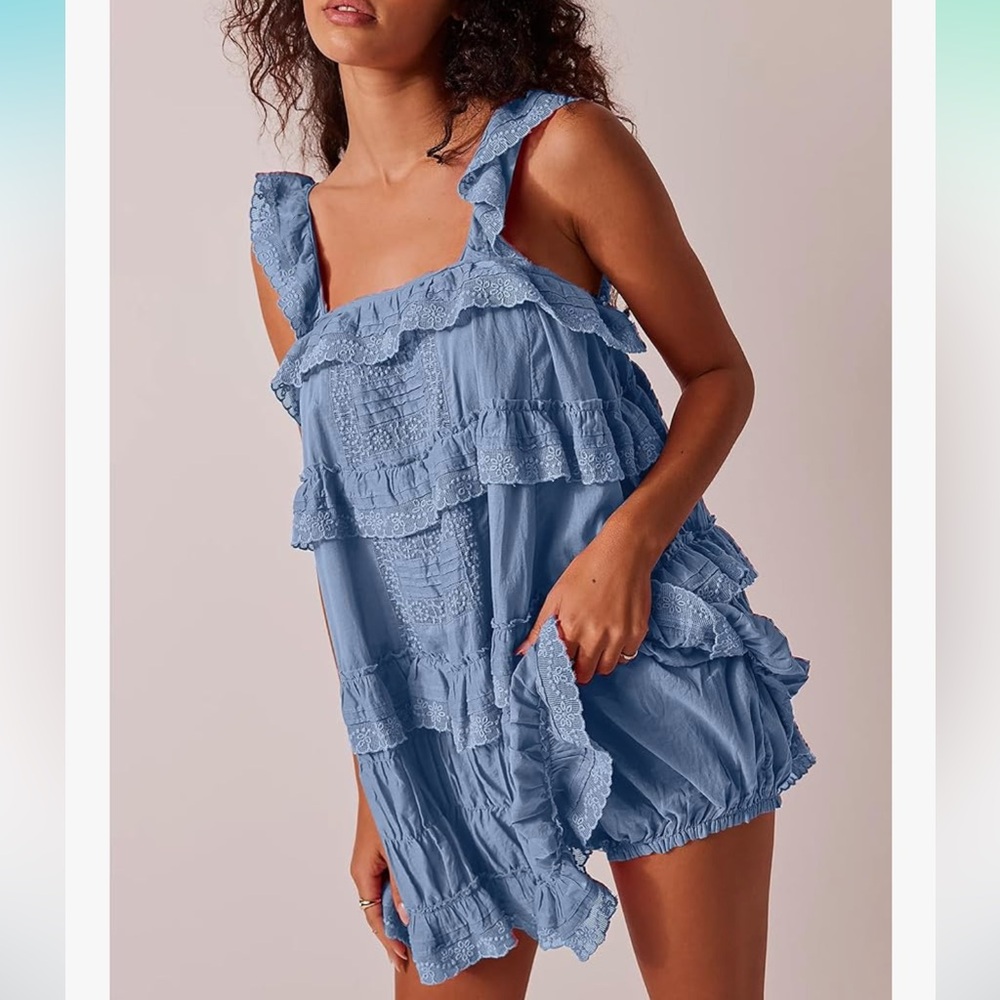 Blue Ruffled Jumpsuit - Picture 3 of 11